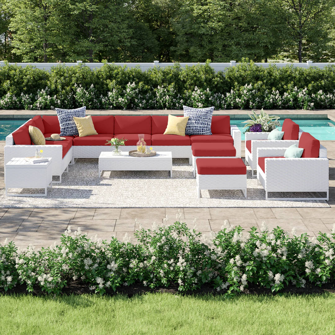 Angerona Outdoor Sofa Set 7 Seater, 2 Single seater and 1 Center Table, 1 Side Table With 2 Ottoman Set (White)