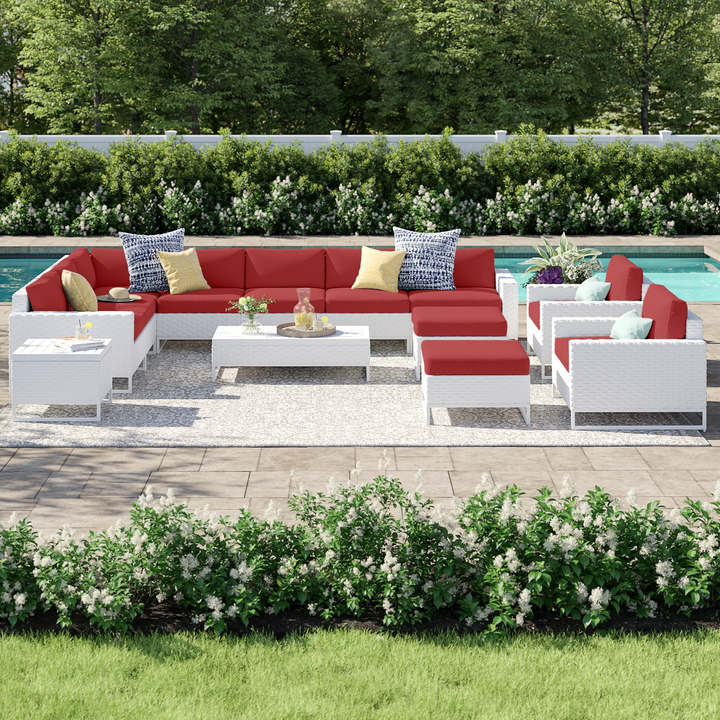 Angerona Outdoor Sofa Set 7 Seater, 2 Single seater and 1 Center Table, 1 Side Table With 2 Ottoman Set (White)