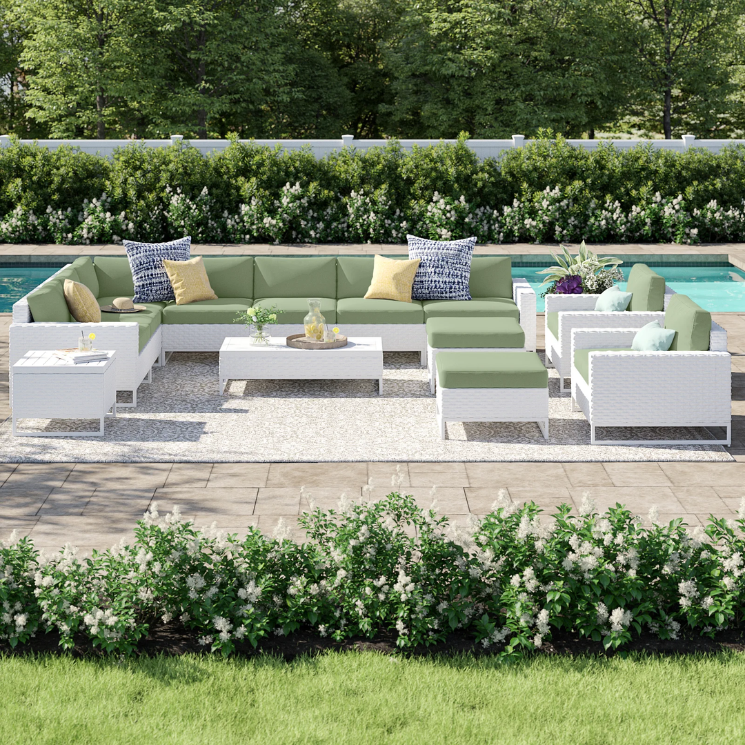 Angerona Outdoor Sofa Set 7 Seater, 2 Single seater and 1 Center Table, 1 Side Table With 2 Ottoman Set (White)