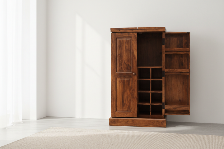 Mercedes Solid Wood Bar Cabinet L 90/180 (when open) x D 50 x H 120/123 cm / Honey Bar