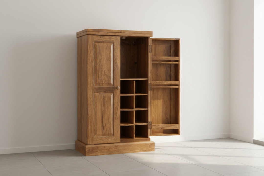 Mercedes Solid Wood Bar Cabinet L 90/180 (when open) x D 50 x H 120/123 cm / Stone Bar
