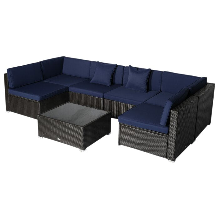 Castiglione Outdoor Patio Sofa Set 6 seater and 1 Center Table (Black)