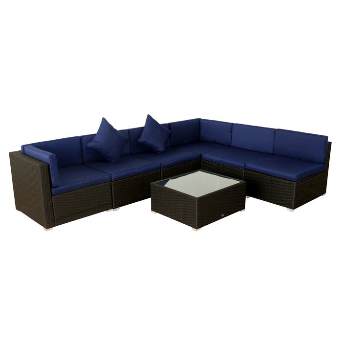 Castiglione Outdoor Patio Sofa Set 6 seater and 1 Center Table (Black)