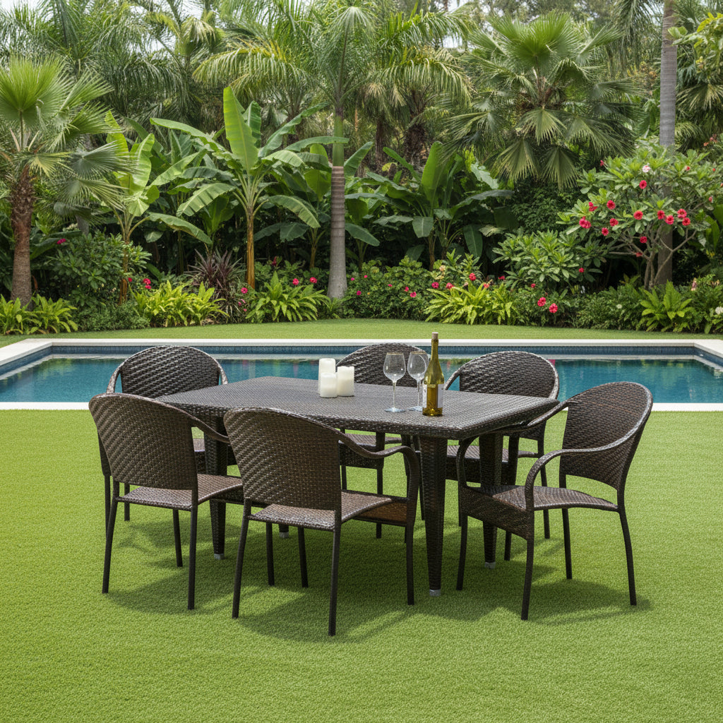 Michele Outdoor Patio Dining Set 6 Chairs and 1 Table (Brown)