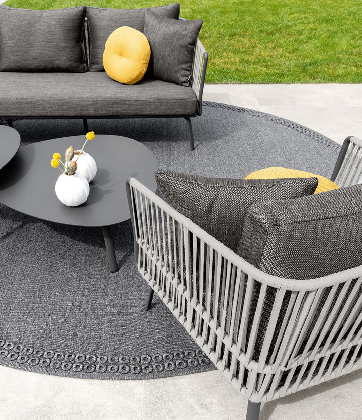 Kosta Outdoor Garden Balcony Sofa Set 2 Seater, Single seater and 2 Center Table Set, Braided & Rope (Dark Grey)