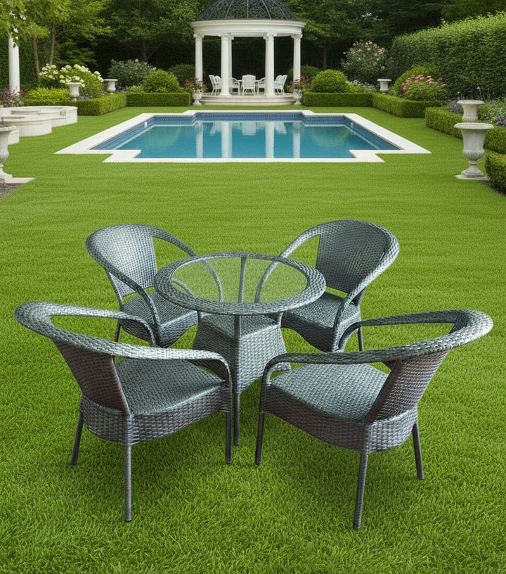 Mishka Outdoor Patio Seating Set 4 Chairs and 1 Table Set (Silver)