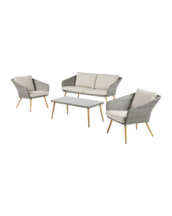 Rios Outdoor Garden Balcony Sofa Set 2 Seater, 2 Single seater and 1 Center Table Set (Gray + Beige)