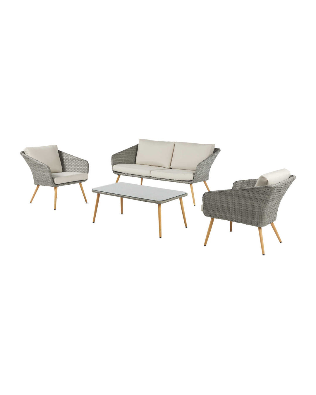Rios Outdoor Garden Balcony Sofa Set 2 Seater, 2 Single seater and 1 Center Table Set (Gray + Beige)