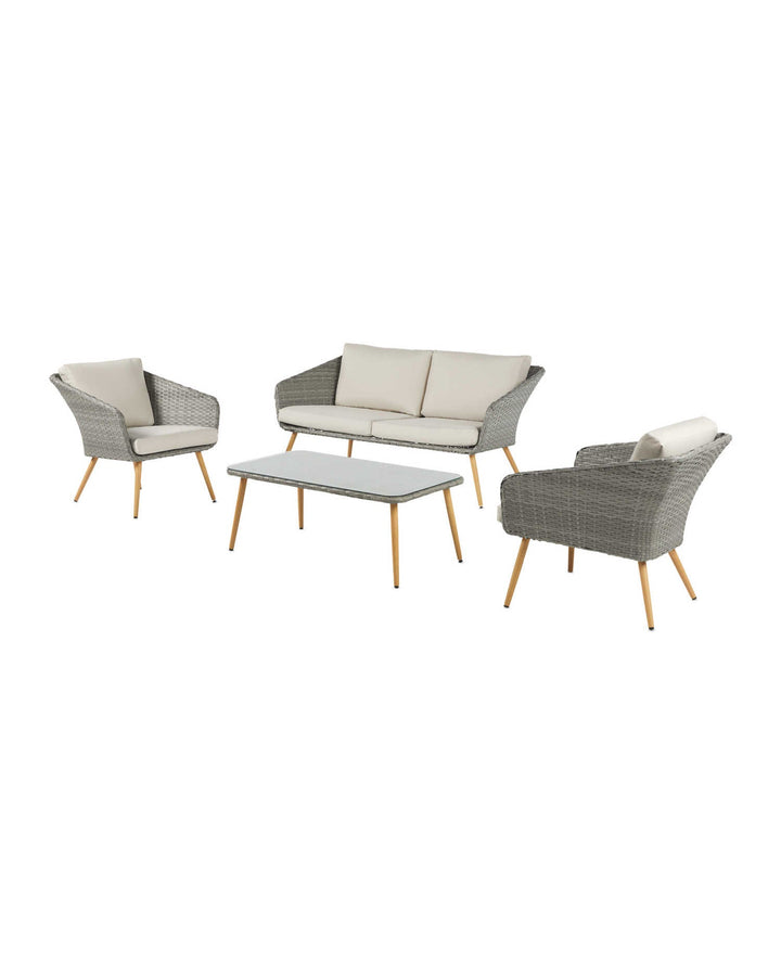 Rios Outdoor Garden Balcony Sofa Set 2 Seater, 2 Single seater and 1 Center Table Set (Gray + Beige)