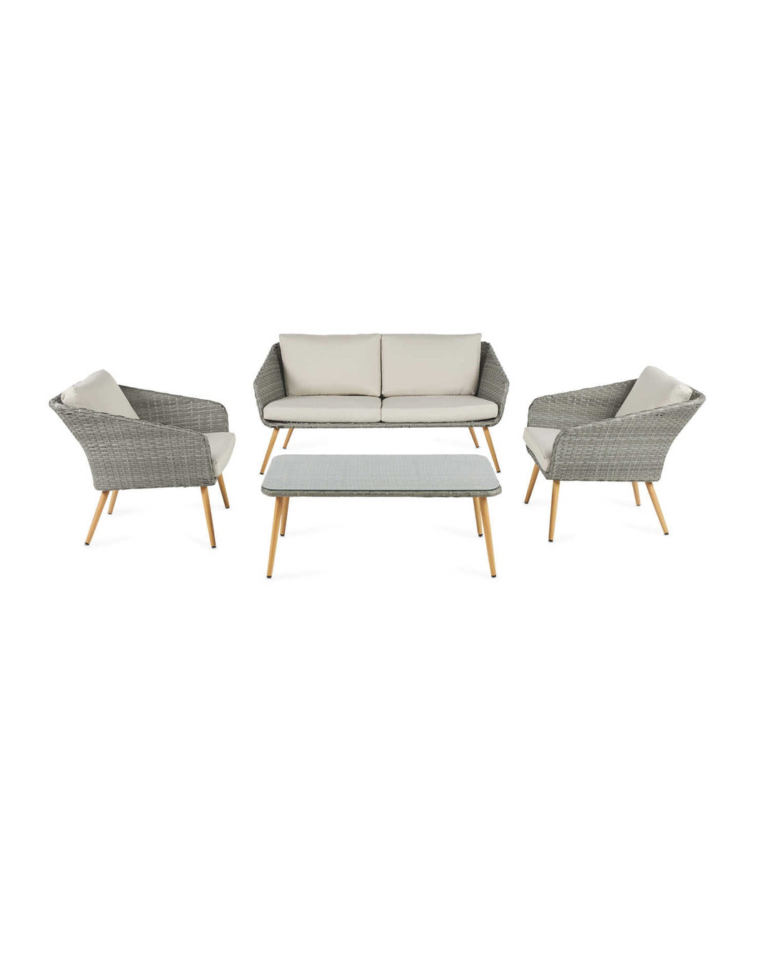 Rios Outdoor Garden Balcony Sofa Set 2 Seater, 2 Single seater and 1 Center Table Set (Gray + Beige)