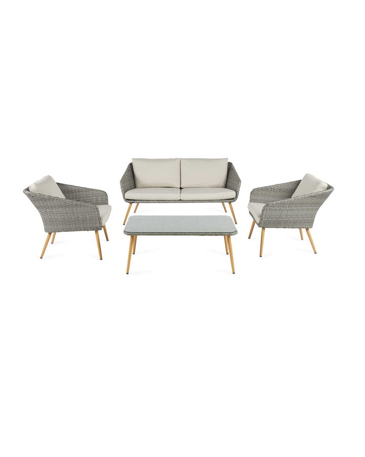 Rios Outdoor Garden Balcony Sofa Set 2 Seater, 2 Single seater and 1 Center Table Set (Gray + Beige)