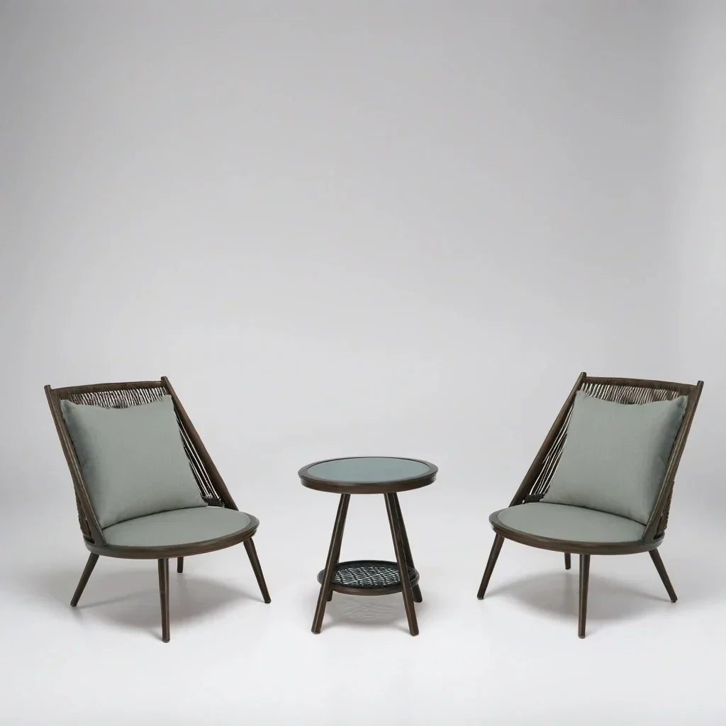 Felix Outdoor Patio Seating Set 2 Chairs and 1 Table Set (Brown) Braided & Rope