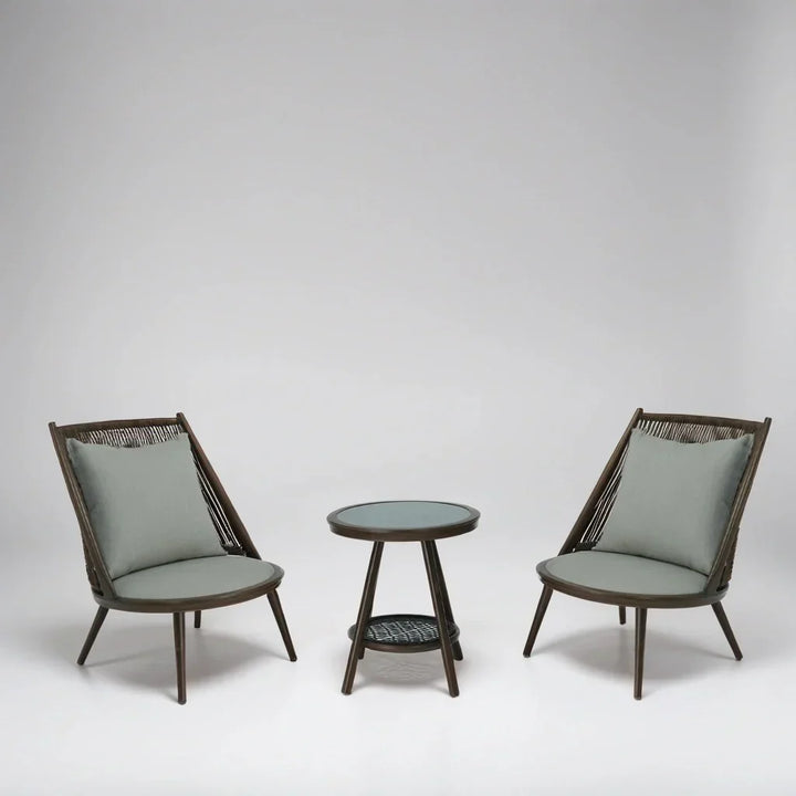 Felix Outdoor Patio Seating Set 2 Chairs and 1 Table Set (Brown) Braided & Rope