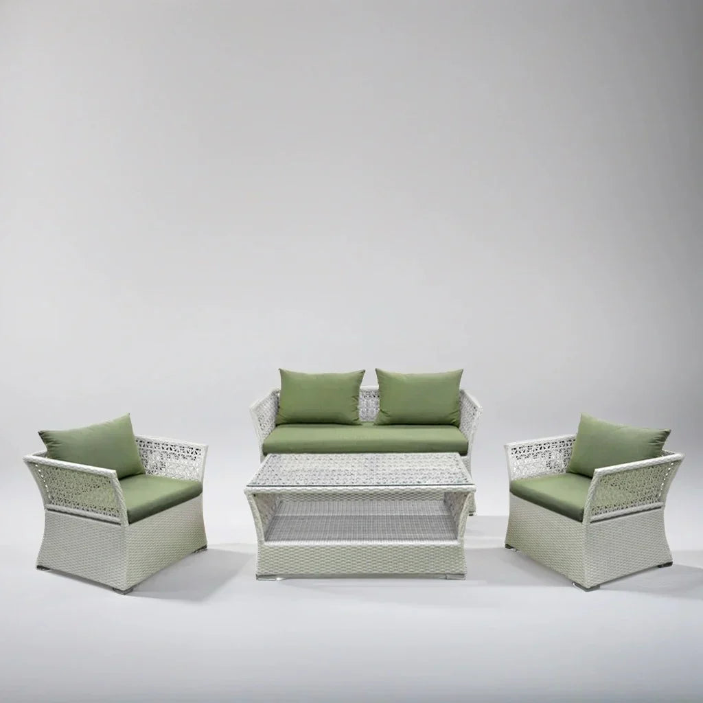 Adara Outdoor Sofa Set 2 Seater, 2 Single seater and 1 Center Table (White + Green)