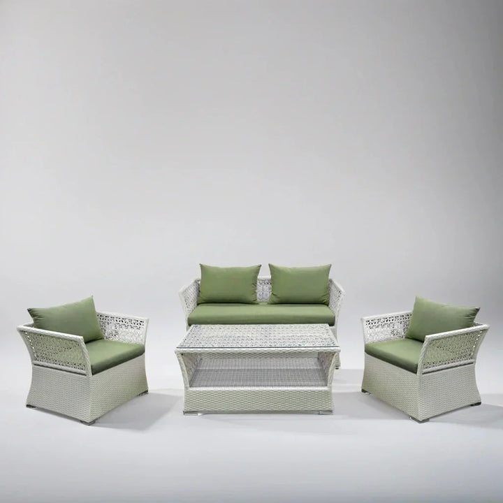 Adara Outdoor Sofa Set 2 Seater, 2 Single seater and 1 Center Table (White + Green)