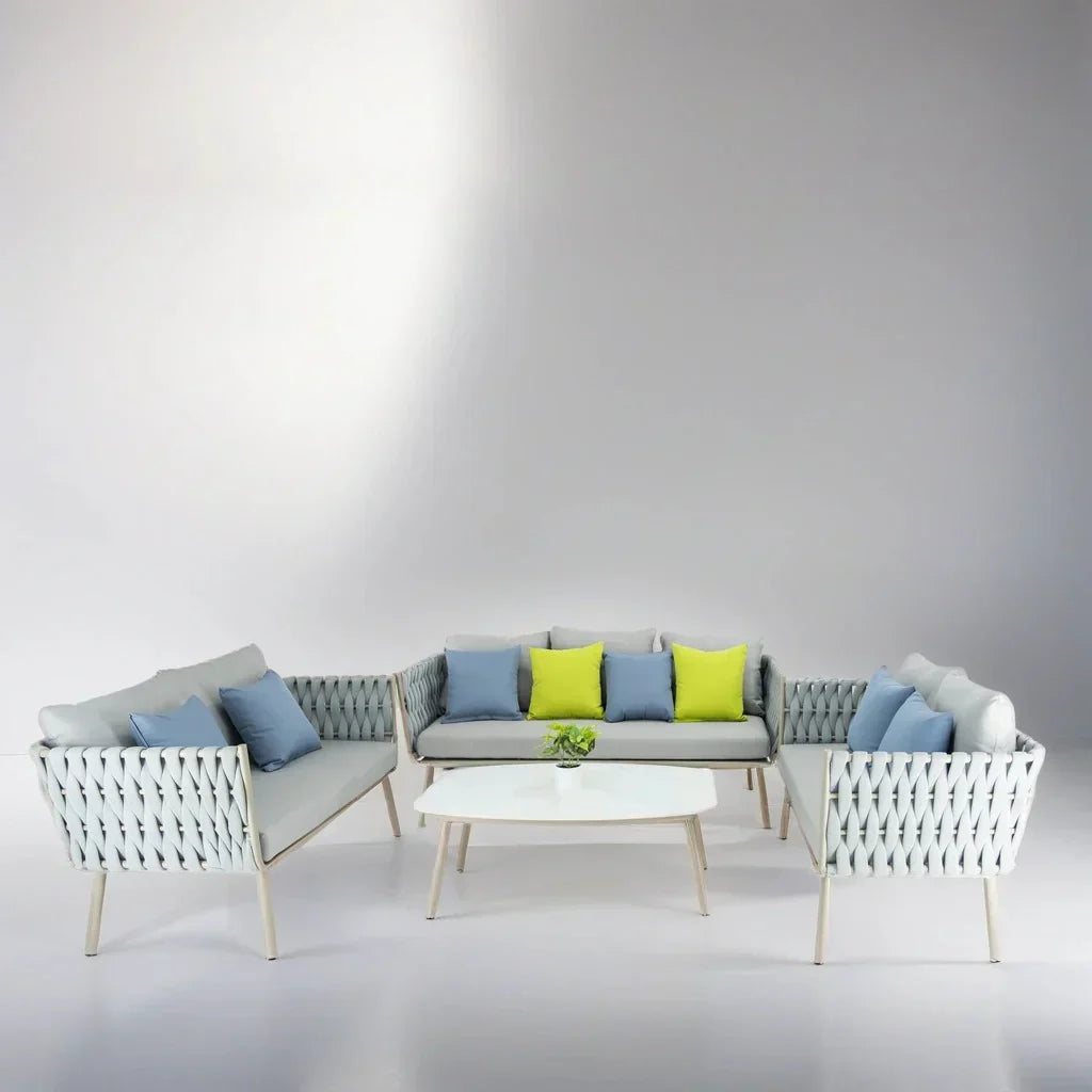 Blasco Outdoor Sofa Set 3 Seater 2 Double seater and 1 Center Table (Grey) Braided & Rope - Sofa Sets
