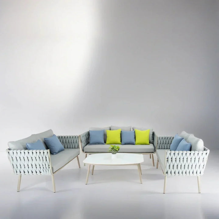 Blasco Outdoor Sofa Set 3 Seater 2 Double seater and 1 Center Table (Grey) Braided & Rope - Sofa Sets