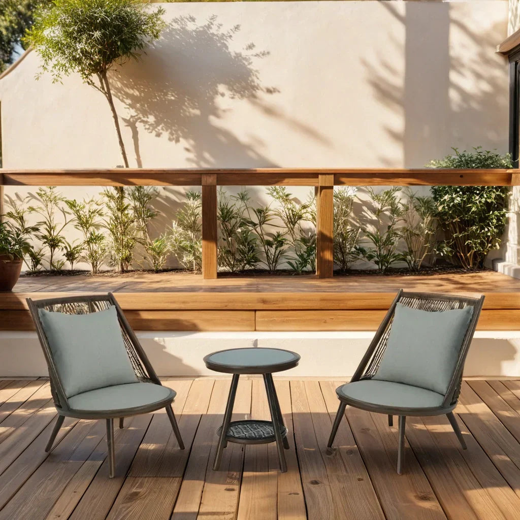 Felix Outdoor Patio Seating Set 2 Chairs and 1 Table Set (Brown) Braided & Rope