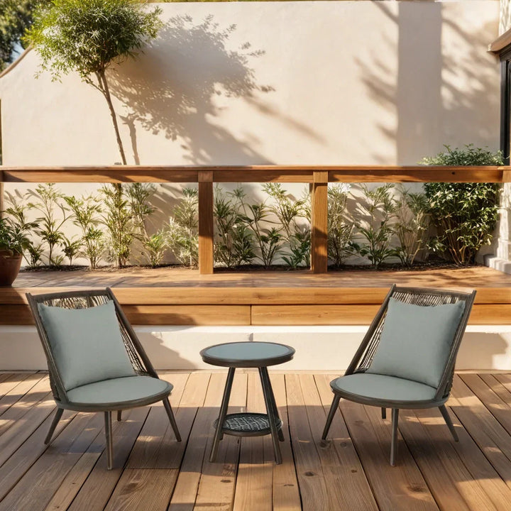 Felix Outdoor Patio Seating Set 2 Chairs and 1 Table Set (Brown) Braided & Rope