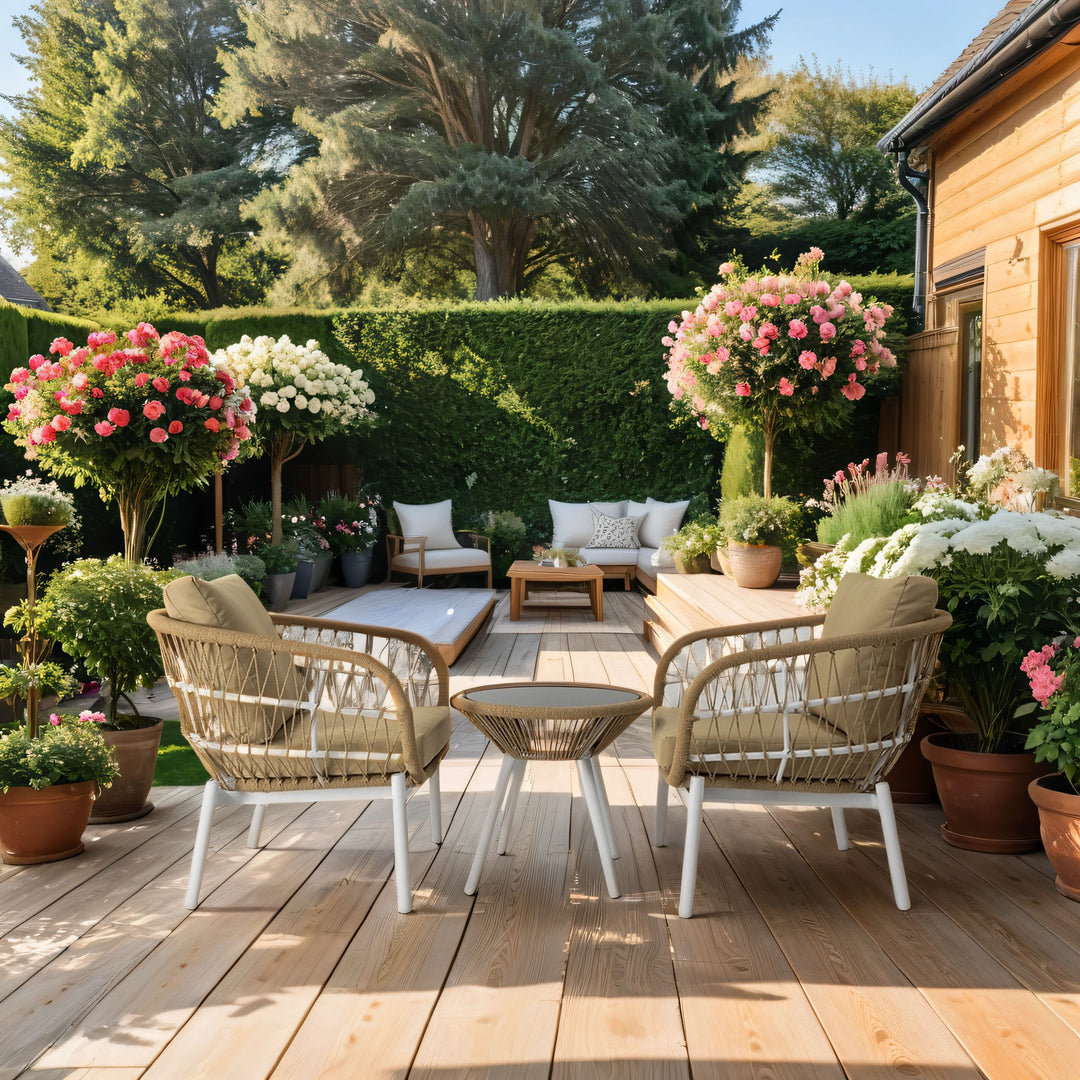 Casias Outdoor Patio Seating Set 2 Chairs and 1 Table Set (Beige) Braided And Rope