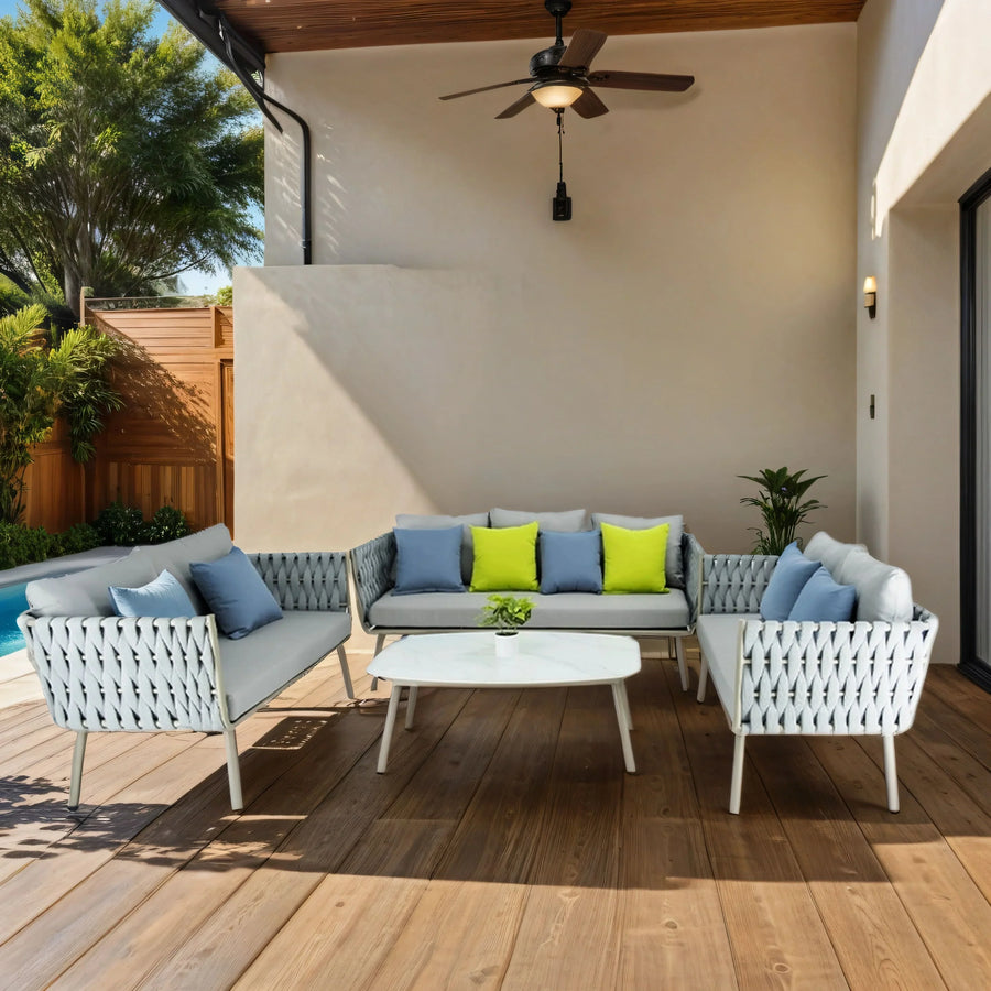 Blasco Outdoor Sofa Set 3 Seater 2 Double seater and 1 Center Table (Grey) Braided & Rope - Sofa Sets