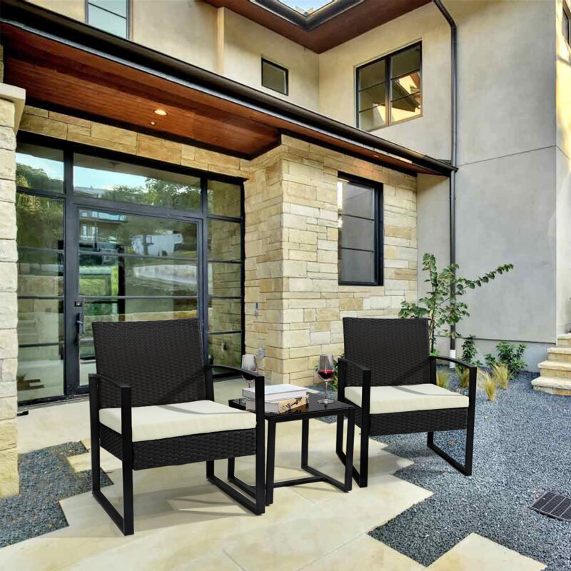 Rio Outdoor Patio Seating Set 2 Chairs and 1 Table Set (Black)