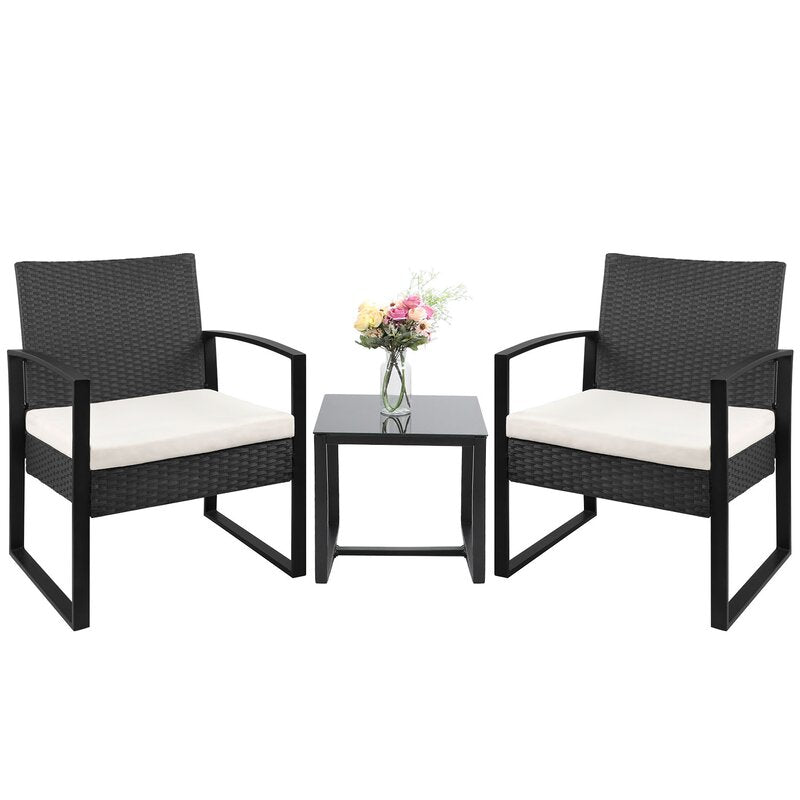 Rio Outdoor Patio Seating Set 2 Chairs and 1 Table Set (Black)