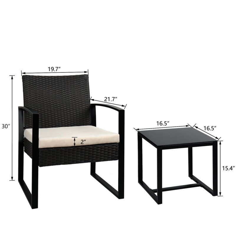 Rio Outdoor Patio Seating Set 2 Chairs and 1 Table Set (Black)