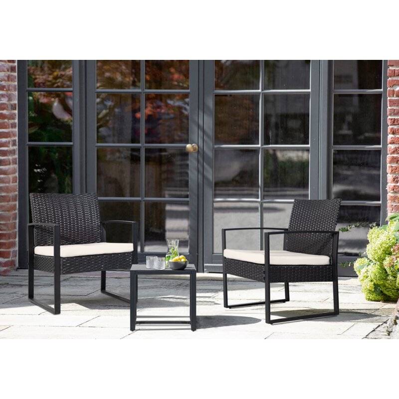 Rio Outdoor Patio Seating Set 2 Chairs and 1 Table Set (Black)