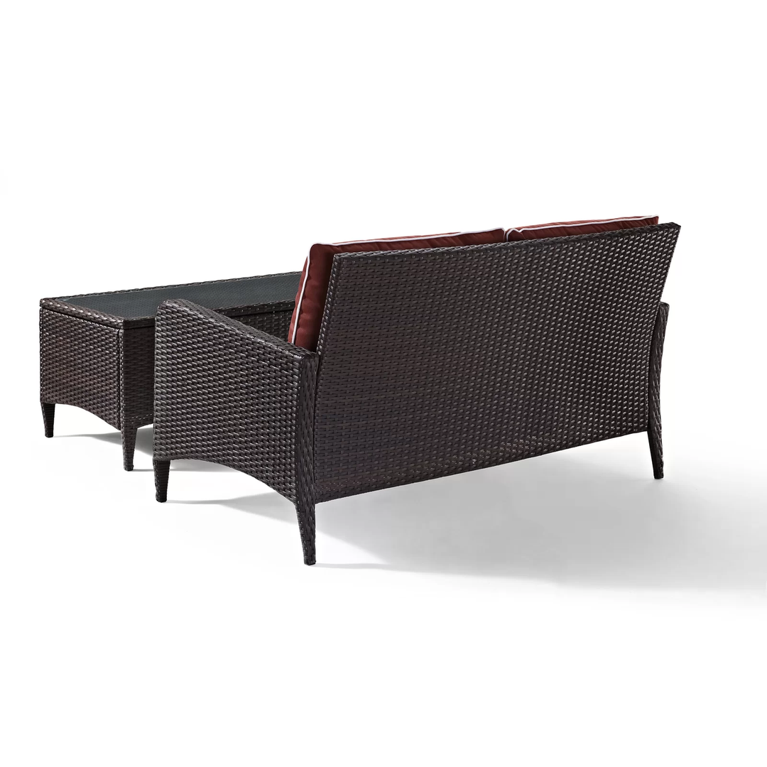 Tino Outdoor 2 seater Sofa and 1 Center Table (Dark Brown + Red)