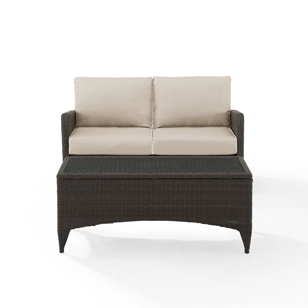 Angelo Outdoor 2 seater Sofa and 1 Center Table (Brown + Beige)