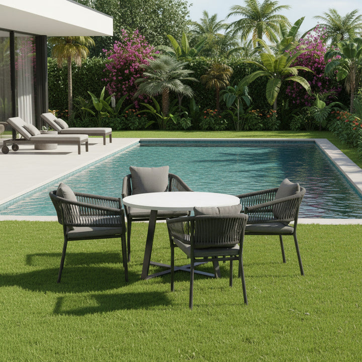 Muno Outdoor Patio Seating Set 4 Chairs and 1 Table Set (Black) Braided & Rope