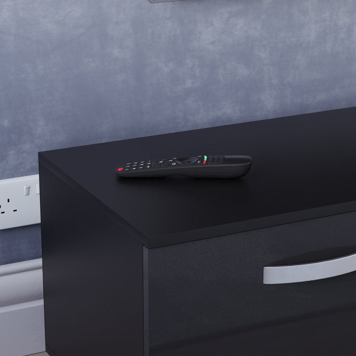 OmkarWood Premium High Gloss TV Unit – Engineered Wood Entertainment Console (Black Finish)