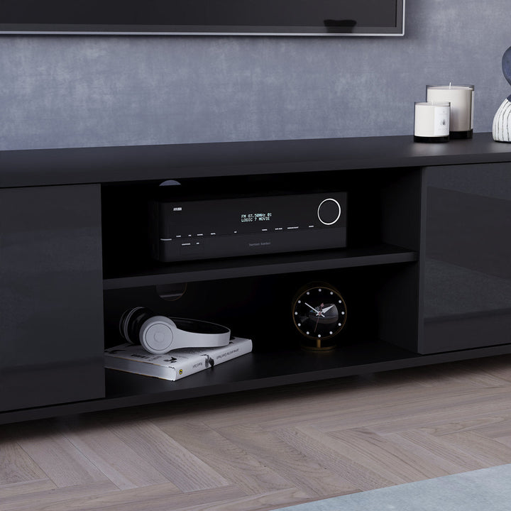 OmkarWood Premium High Gloss TV Unit – Engineered Wood Entertainment Console (Black Finish)