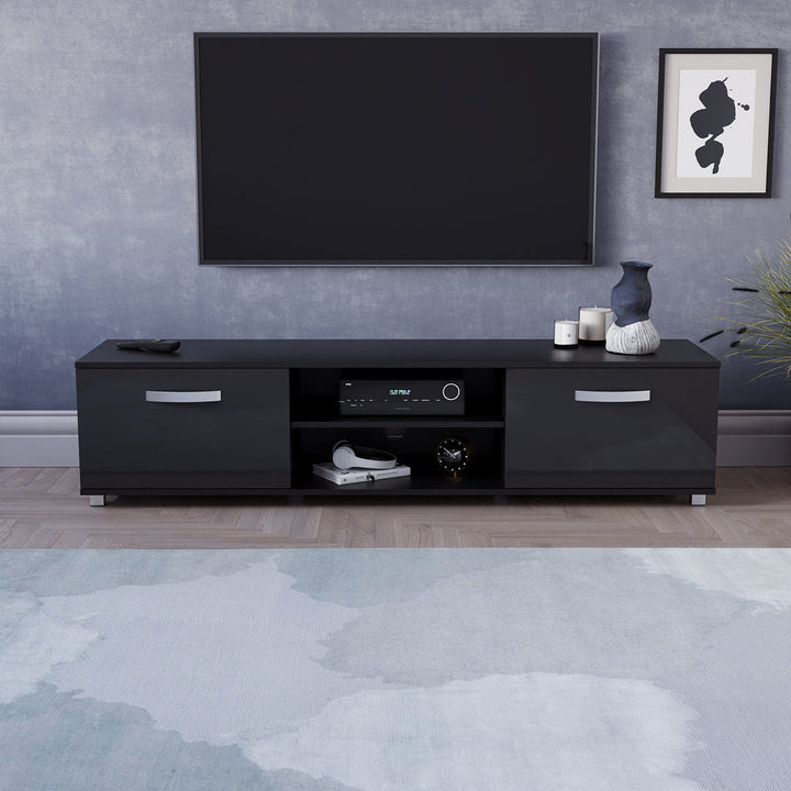 OmkarWood Premium High Gloss TV Unit – Engineered Wood Entertainment Console (Black Finish)