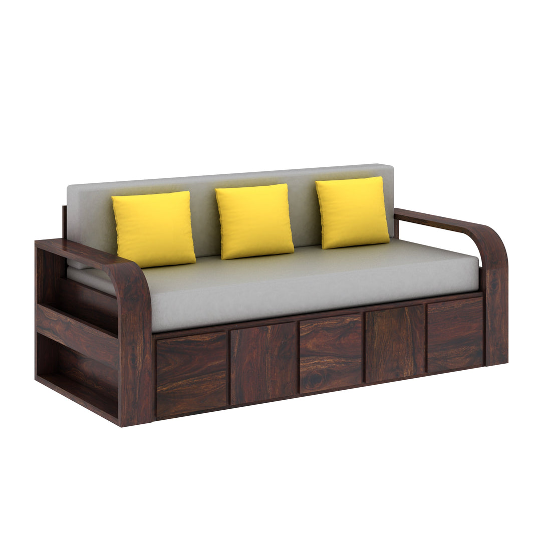 Magnolia Solid Sheesham Wood 3 Seater Sofa Cum Bed with Headboard Design