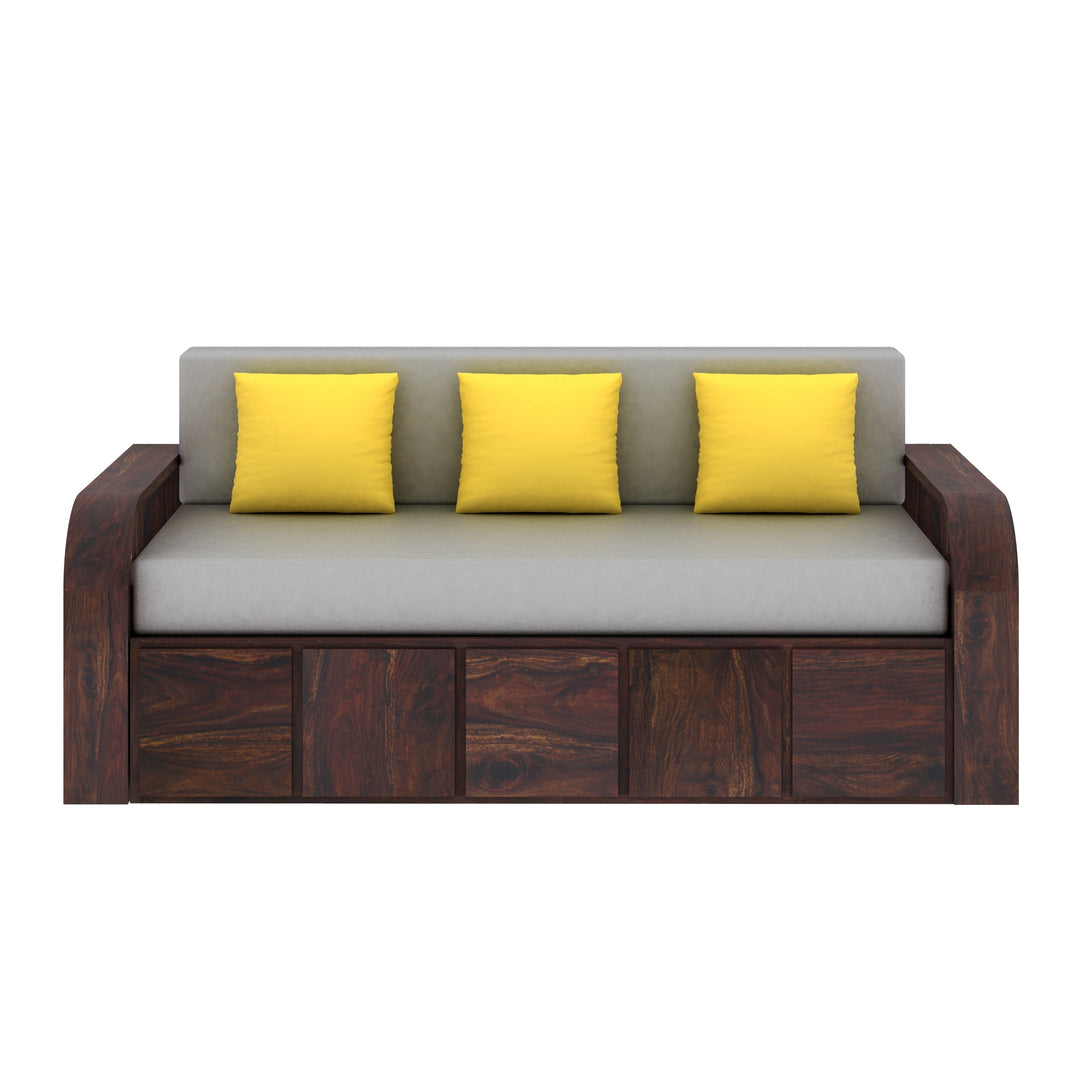 Magnolia Solid Sheesham Wood 3 Seater Sofa Cum Bed with Headboard Design