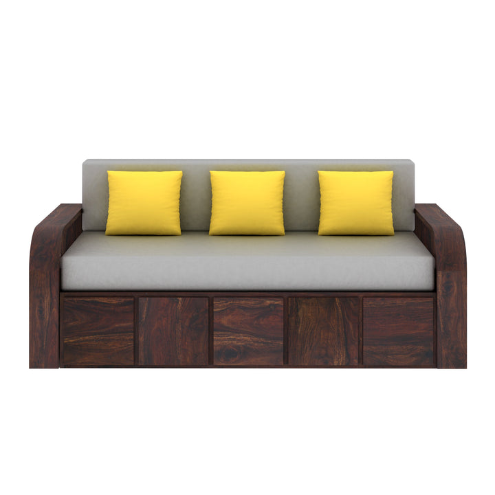 Magnolia Solid Sheesham Wood 3 Seater Sofa Cum Bed with Headboard Design