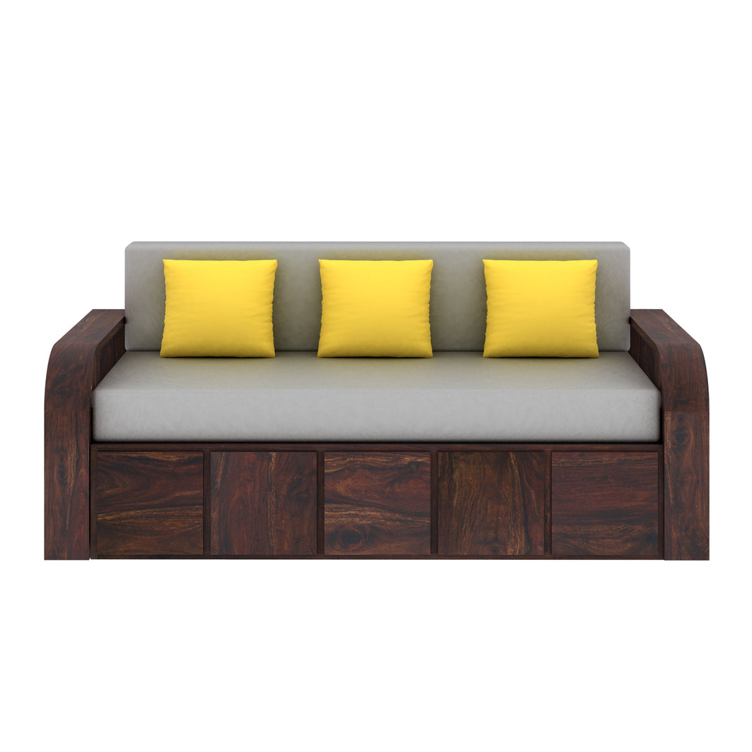 Magnolia Solid Sheesham Wood 3 Seater Sofa Cum Bed with Headboard Design Sofa Cum Bed