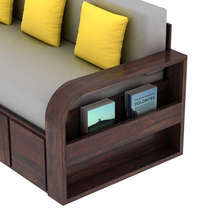Magnolia Solid Sheesham Wood 3 Seater Sofa Cum Bed with Headboard Design