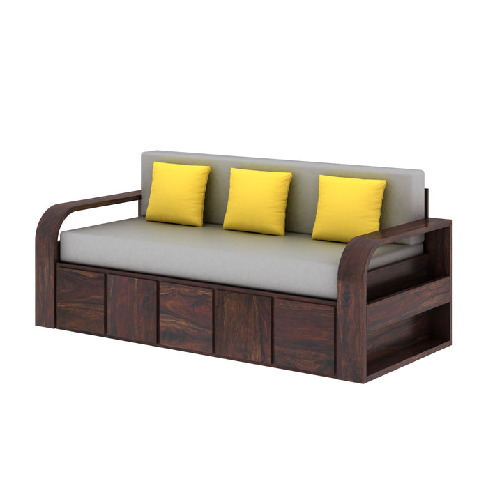 Magnolia Solid Sheesham Wood 3 Seater Sofa Cum Bed with Headboard Design