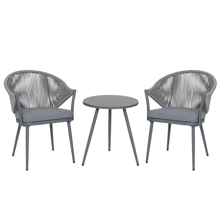 Spade Outdoor Patio Seating Set 2 Chairs and 1 Table Set (Grey) Braided & Rope