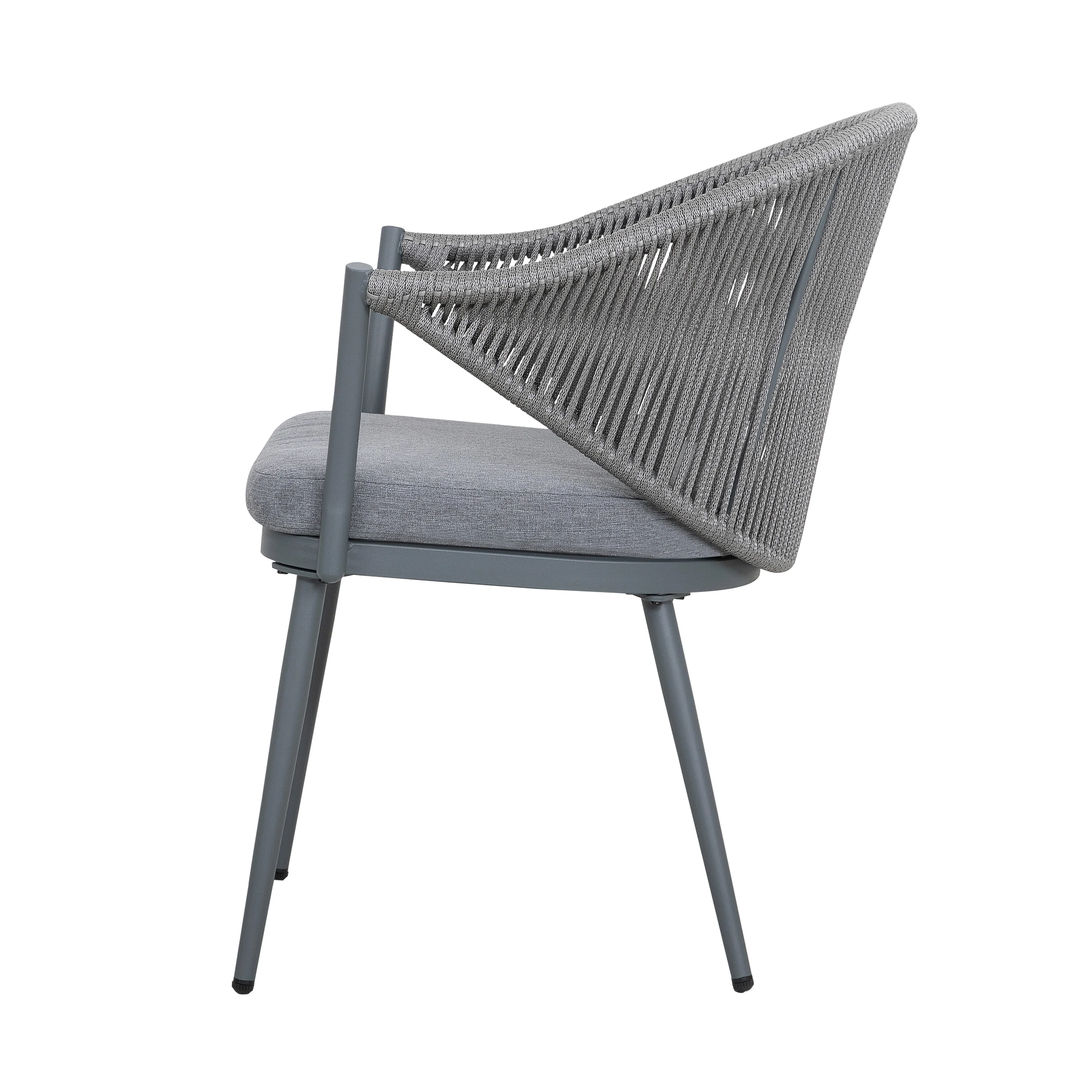 Spade Outdoor Patio Seating Set 2 Chairs and 1 Table Set (Grey) Braided & Rope