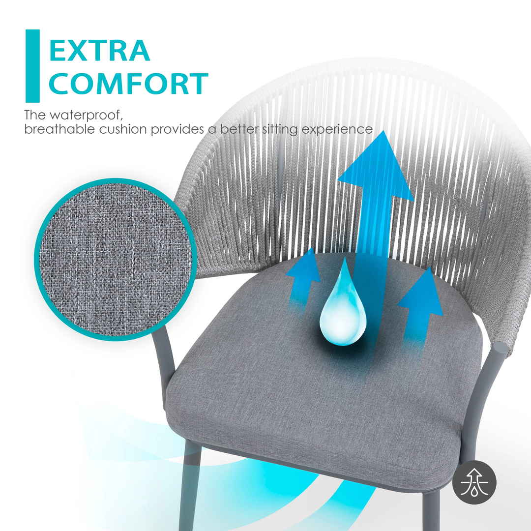 Spade Outdoor Patio Seating Set 2 Chairs and 1 Table Set (Grey) Braided & Rope