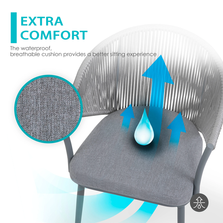 Spade Outdoor Patio Seating Set 2 Chairs and 1 Table Set (Grey) Braided & Rope