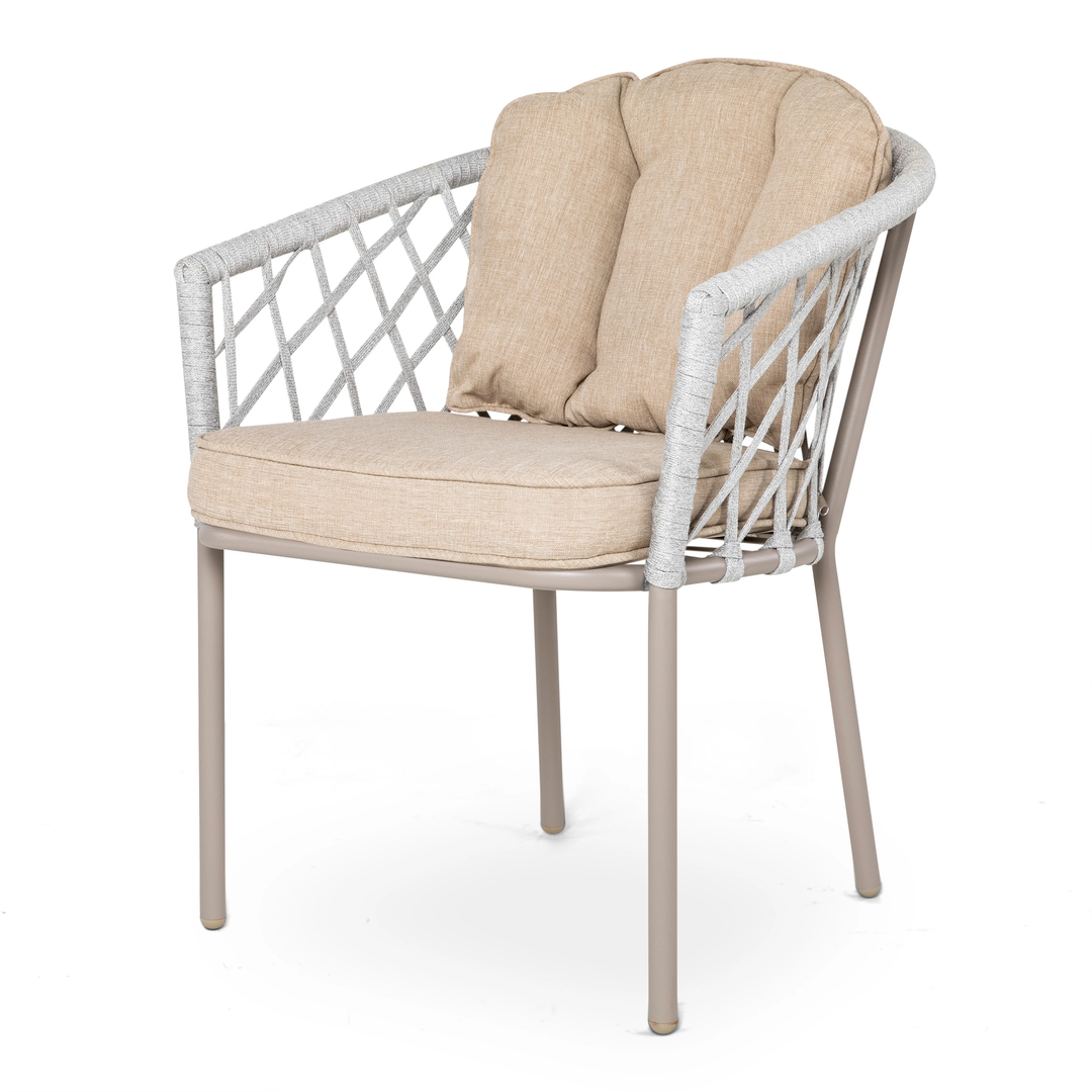 Surfer Outdoor Patio Seating Set 2 Chairs and 1 Table Set (Silver + Beige) Braided & Rope