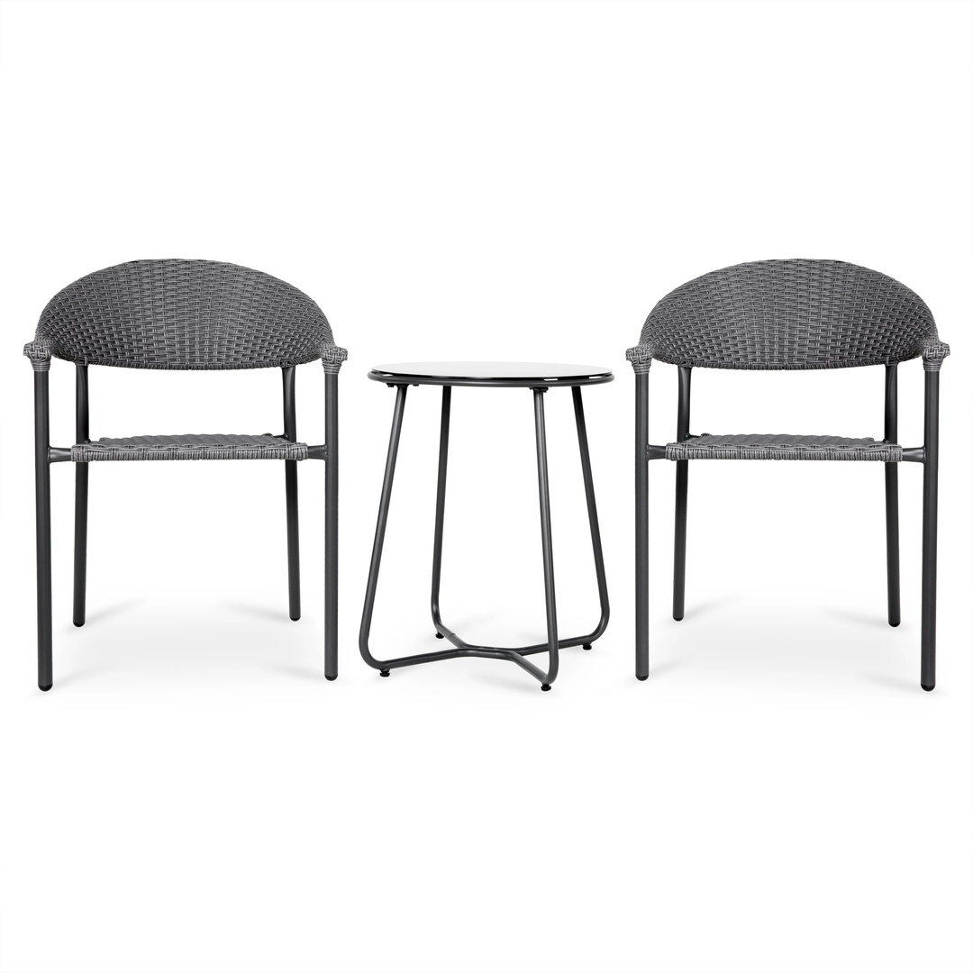 Topia Outdoor Patio Seating Set 2 Chairs and 1 Table Set (Dark Grey)