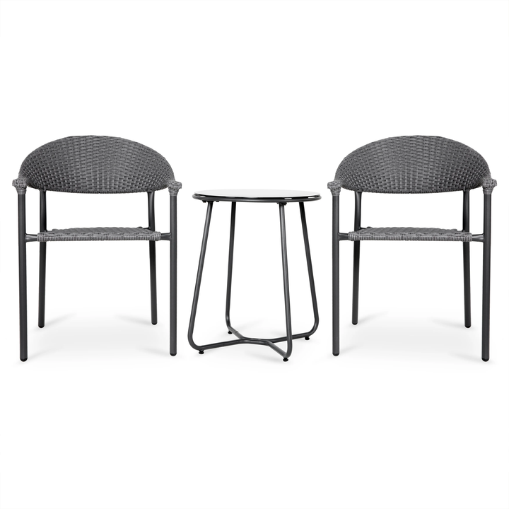 Topia Outdoor Patio Seating Set 2 Chairs and 1 Table Set (Dark Grey)