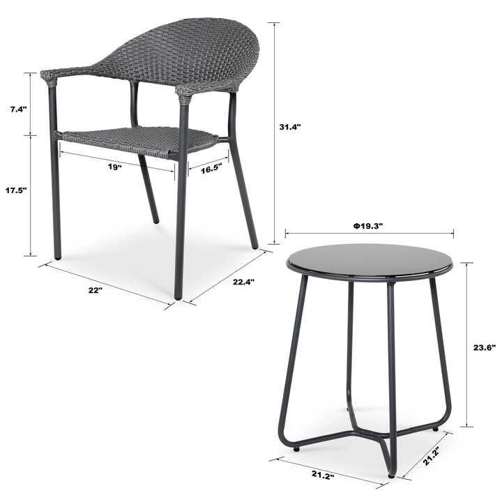 Topia Outdoor Patio Seating Set 2 Chairs and 1 Table Set (Dark Grey)