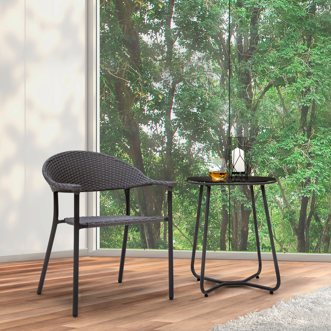 Topia Outdoor Patio Seating Set 2 Chairs and 1 Table Set (Dark Grey)